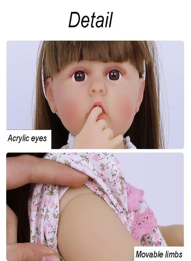 EXOMOON دمى أطفال حديثي الولادة من إكسومون، مصنوعة من السيليكون، جسم كامل، فتاة، شعر طويل 22 بوصة، دمى مقاومة للماء، بتصميم تشريحي دقيق، فستان وردي، مجموعة هدايا عيد ميلاد للبنات (صوت ومستشعر واقعيان). - Image 4